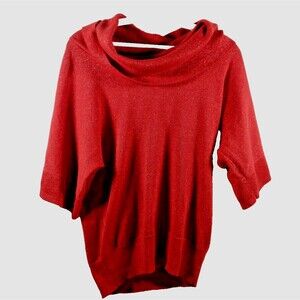 Michael Kors Women's Shirt Top XS XP Red Shiny Festive Wide Neck Short Sleeve